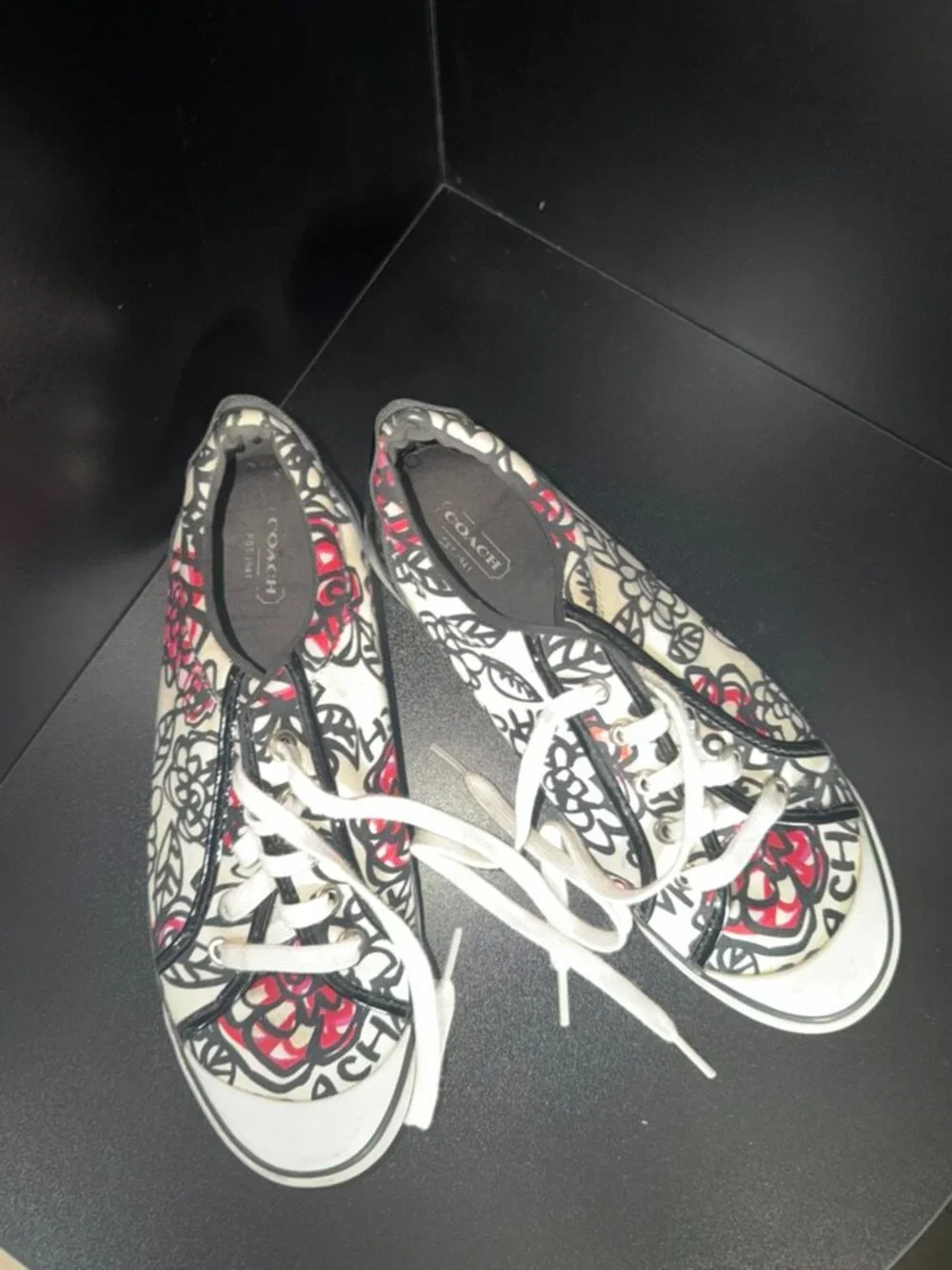 Coach Barrett Floral Print Canvas Sneakers Women's 10B Lace Up Casual Shoes
